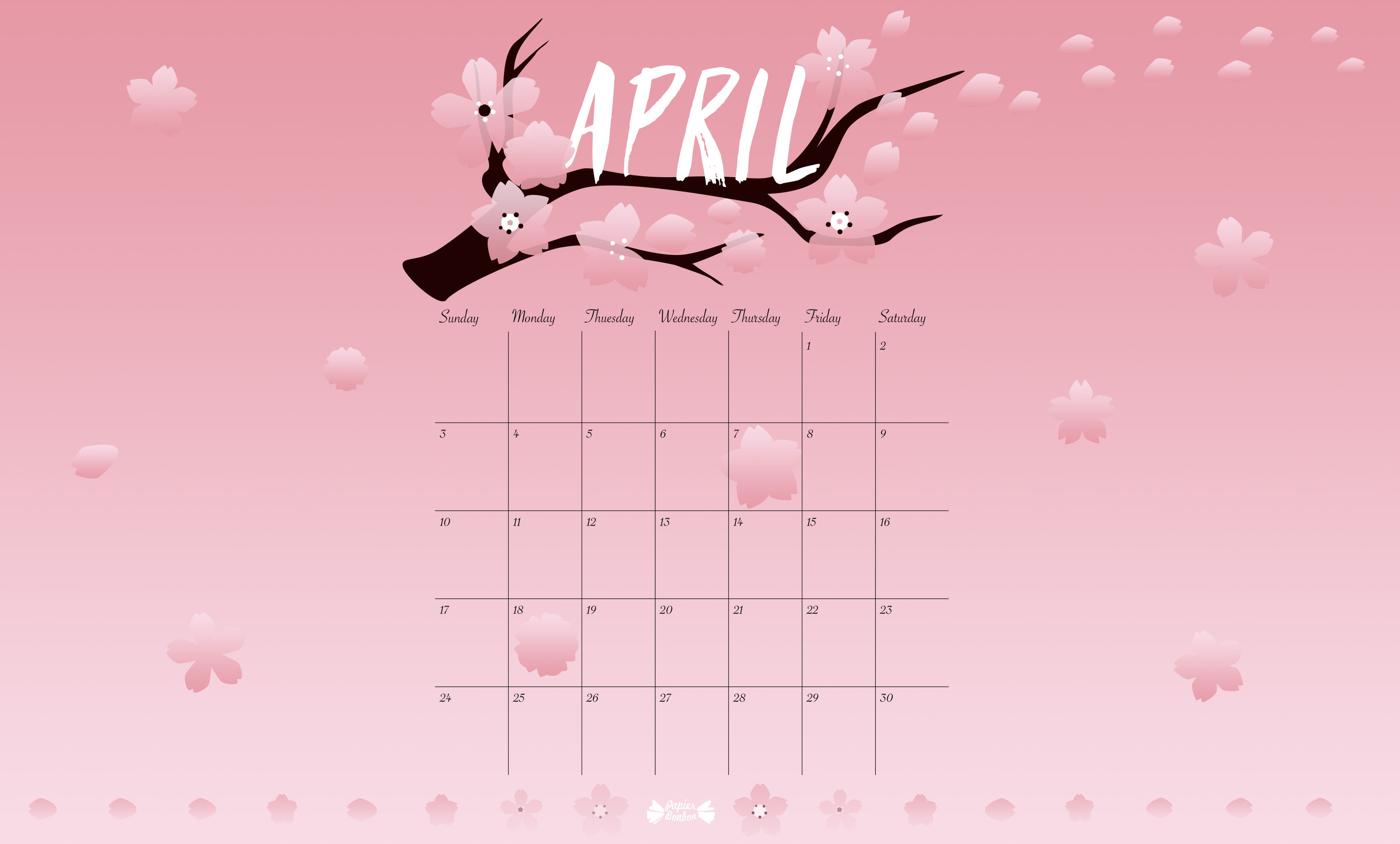 April Printable calendar  Papier Bonbon