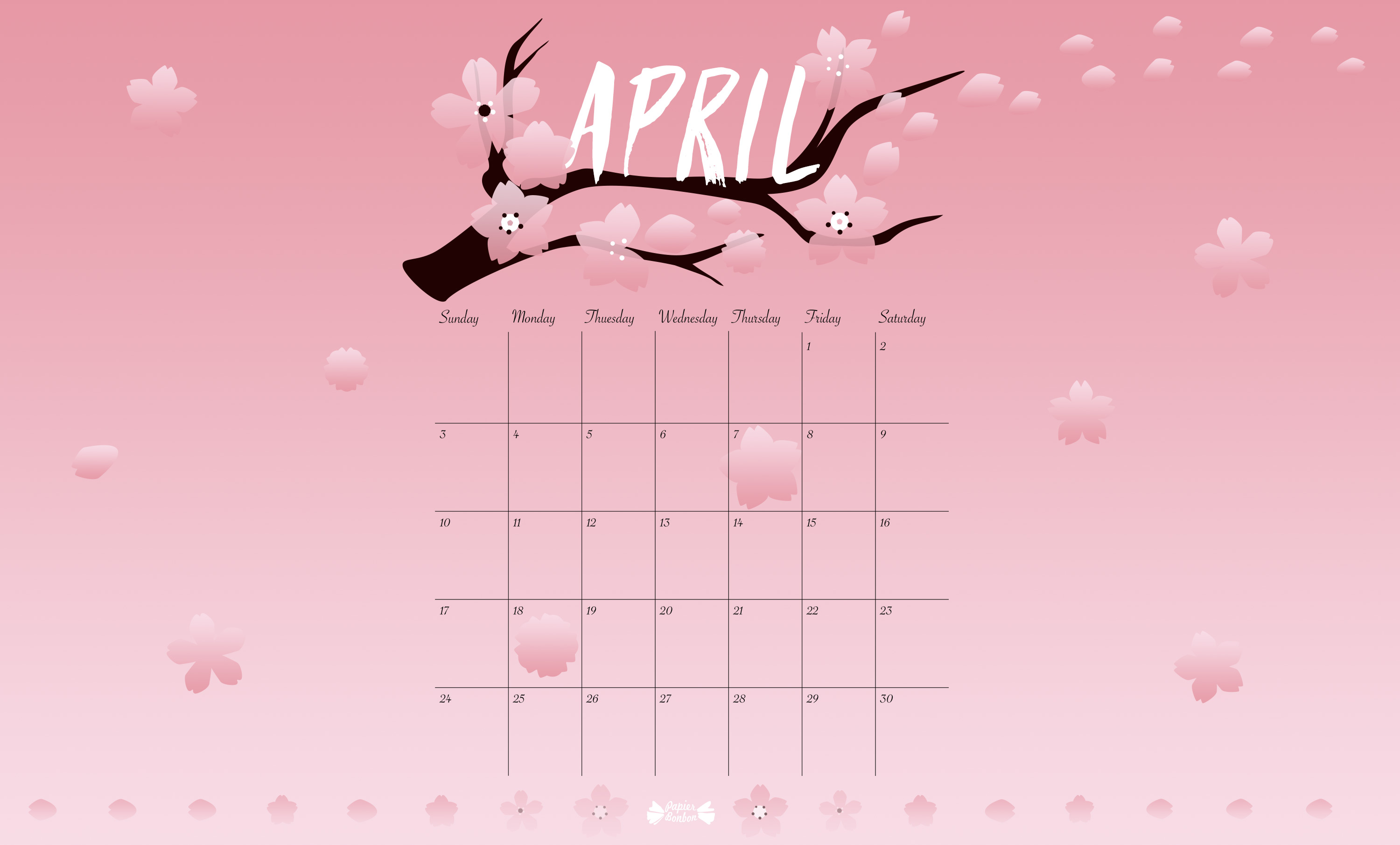 April Printable calendar - Papier Bonbon