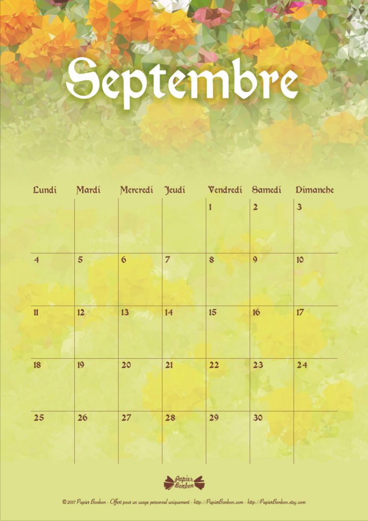 calendrier septembre fleuri