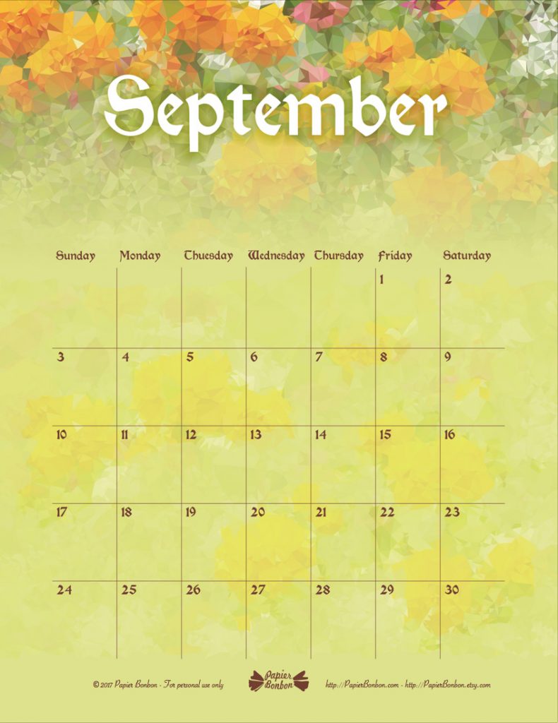 Flowery September calendar Papier Bonbon