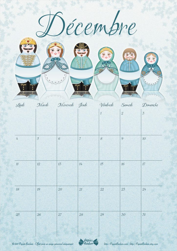 Calendrier de Décembre inspiré du calendrier de l'Avent Les poupées russes