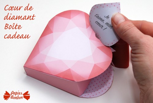 Boîtes cadeau cœur de diamant printable avec son étiquette message