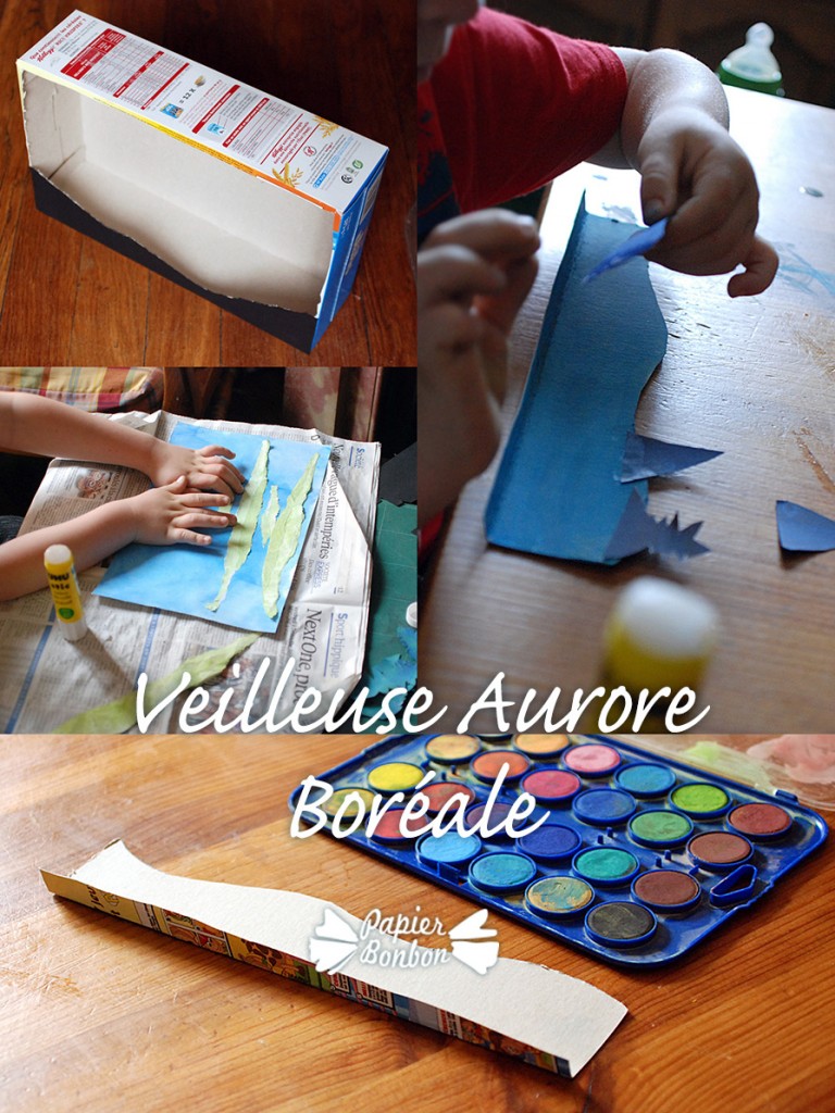 Atelier construction d'une Veilleuse Aurore Boréale avec une boîte de céréale
