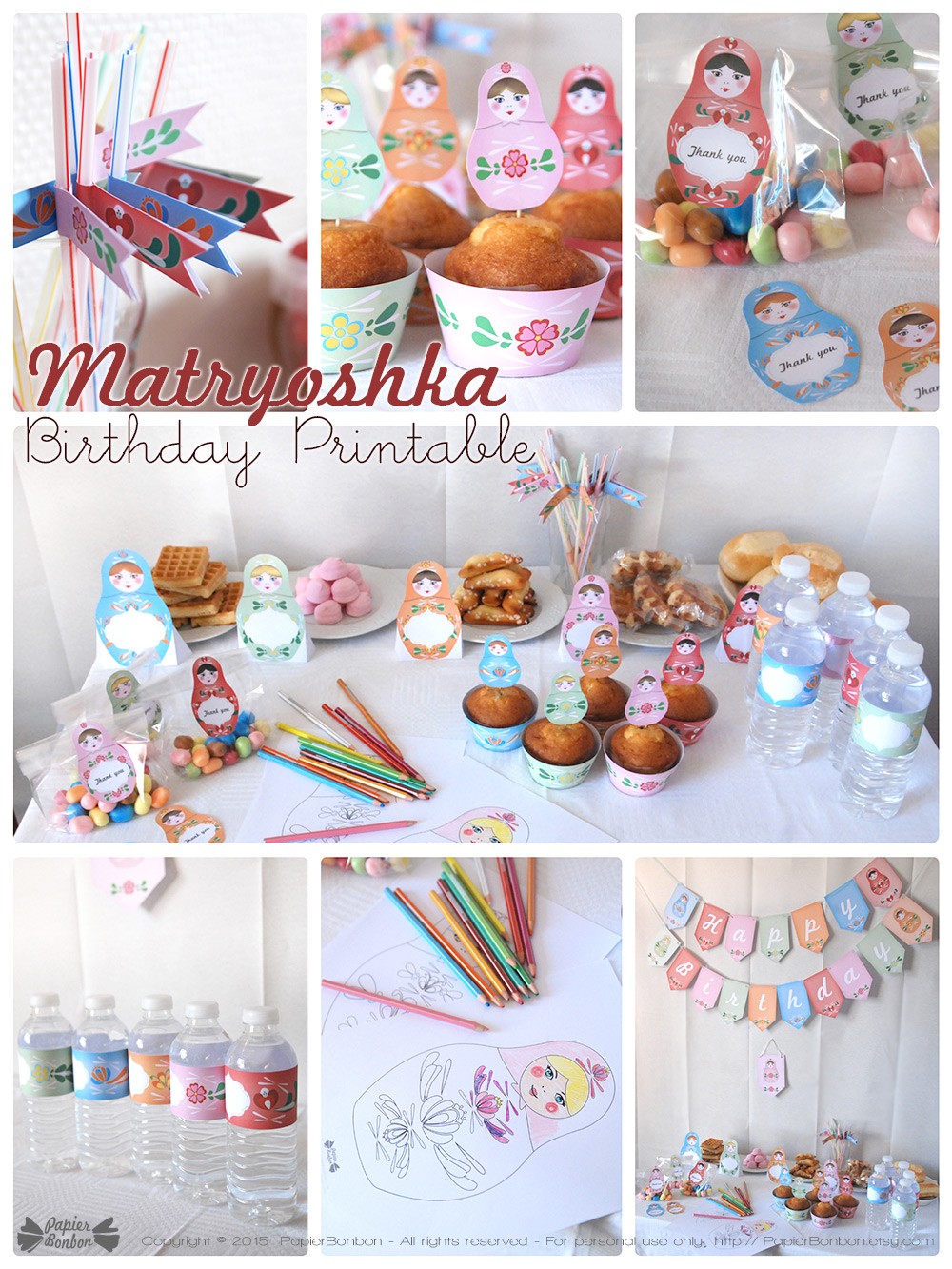 Fete Anniversaire Matriochka Kit Decoration Poupees Russes Papier Bonbon