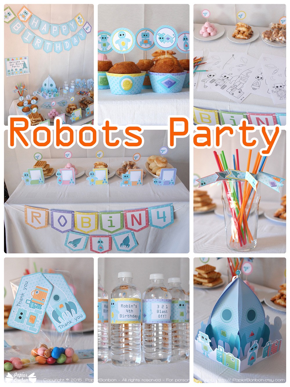 Kit Decoration De Fete D Anniversaire Robots Et Fusee Papier Bonbon