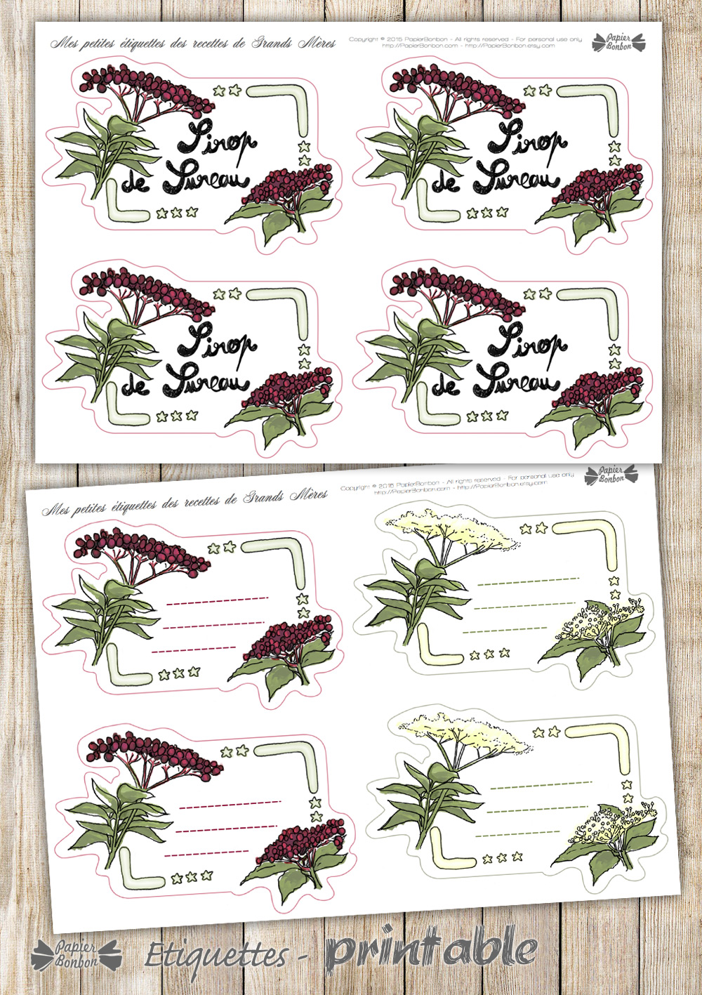 Etiquettes à imprimer fleurs et baies de sureau