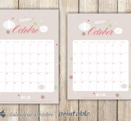 Calendrier d'octobre printable & téléchargement