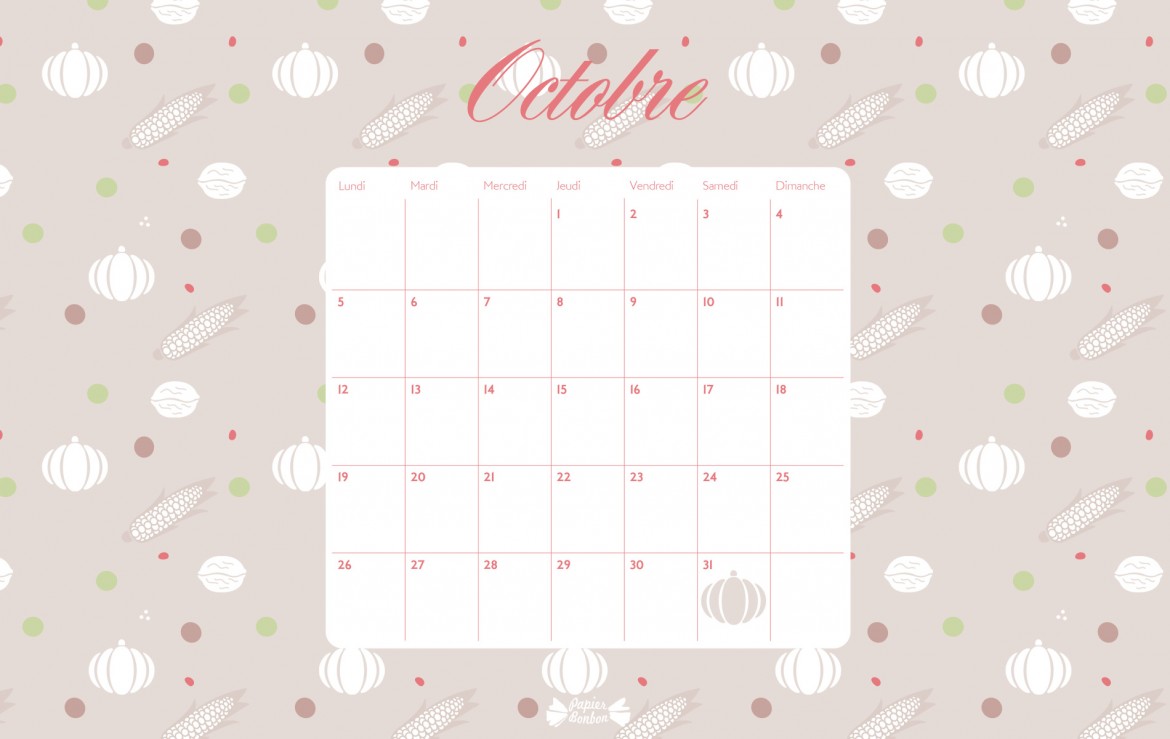 Calendrier d'octobre printable & téléchargement : fond d'écran ordinateur