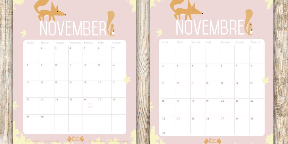Calendrier de novembre à télécharger