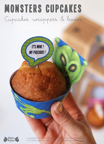 Monster cupcake: a printable kit to create cupcake boxes & funny monster wrappers