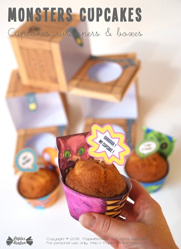 Monster cupcake: a printable kit to create cupcake boxes & funny monster wrappers