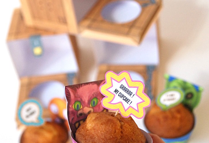 Monster cupcake: a printable kit to create cupcake boxes & funny monster wrappers