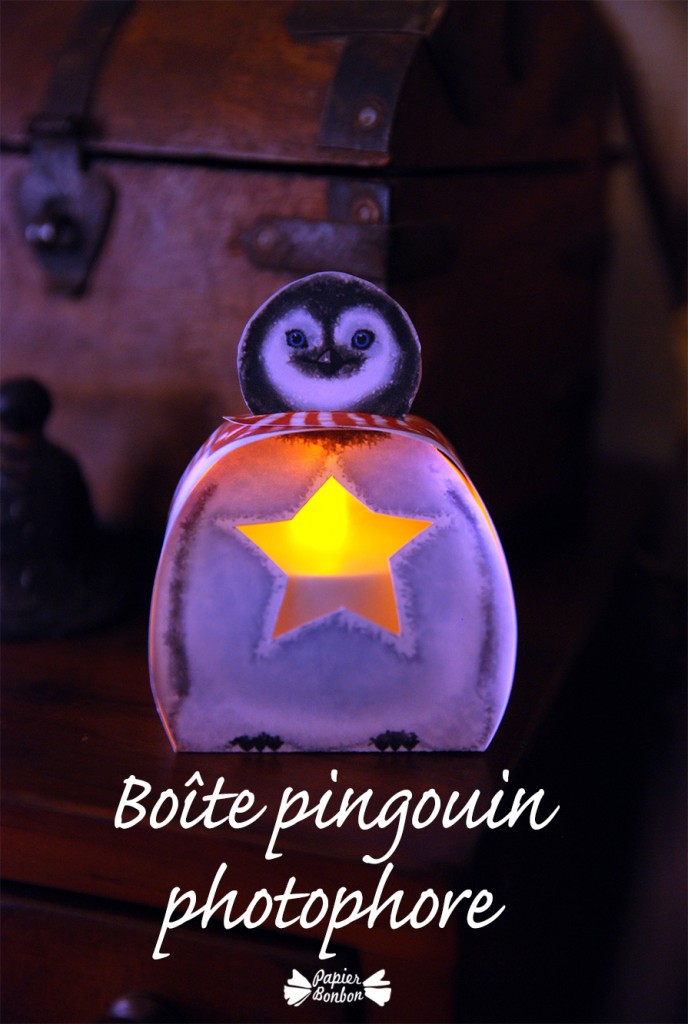 Bougie led dans boite pingouin - photophore