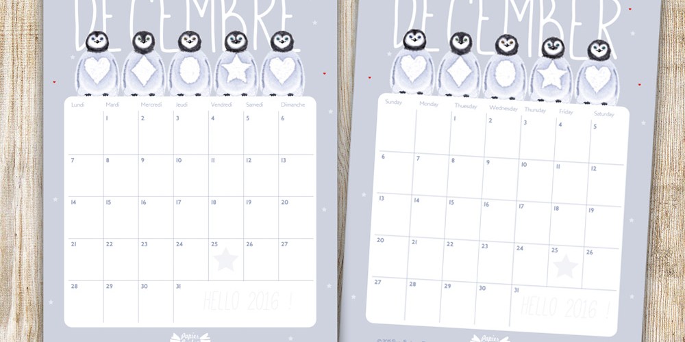 Calendrier de décembre à télécharger imprimable