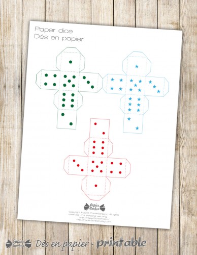 dés papier printable