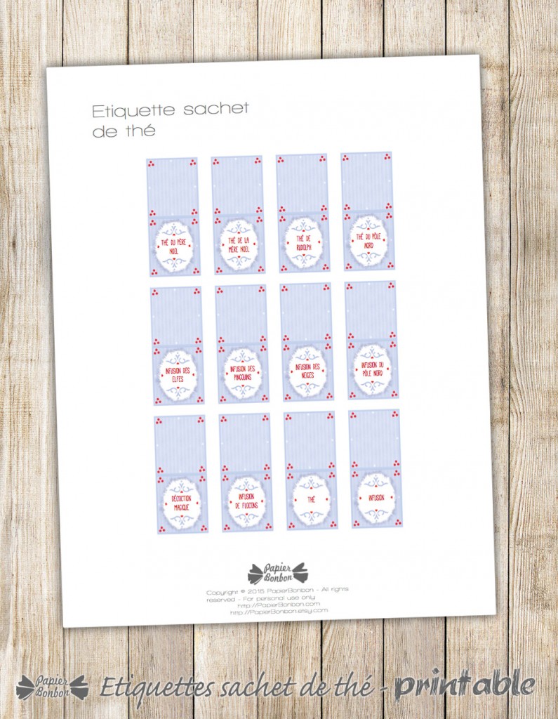 Etiquettes printable de sachet d'infusion