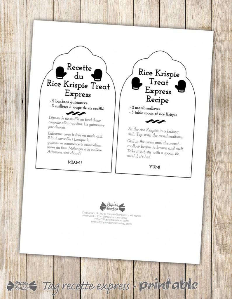 tag recette express printable