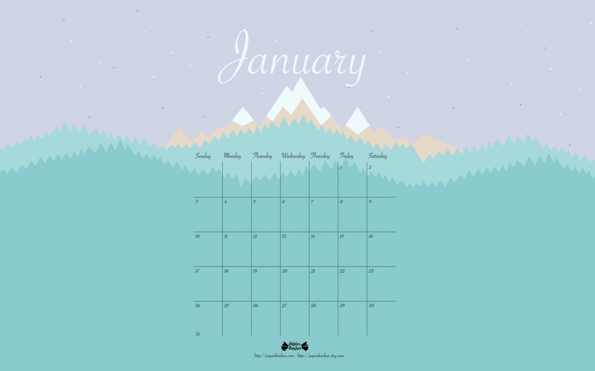 January 2016 Desktop wallpaper snowy mountain and pines