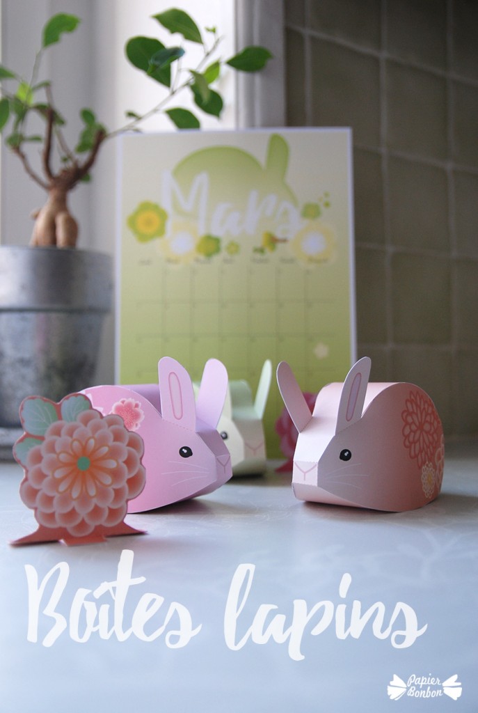 Calendrier de Mars 2016 Printable & Boîtes lapins DIY de Papier Bonbon