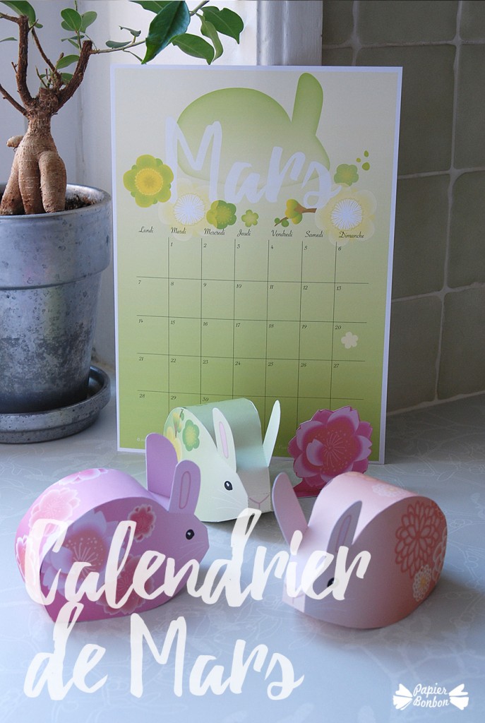 Calendrier de Mars 2016 Printable & Boîtes lapins DIY de Papier Bonbon