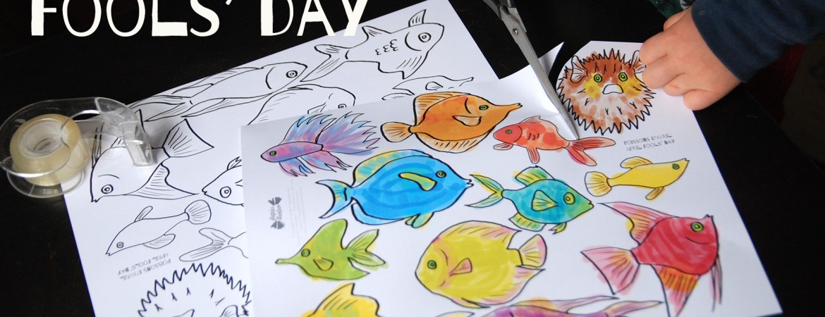 French April Fools' day tradition: stick paper fish on everybody's back - coloring pages printable