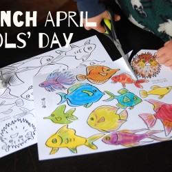 French April Fools' day tradition: stick paper fish on everybody's back - coloring pages printable