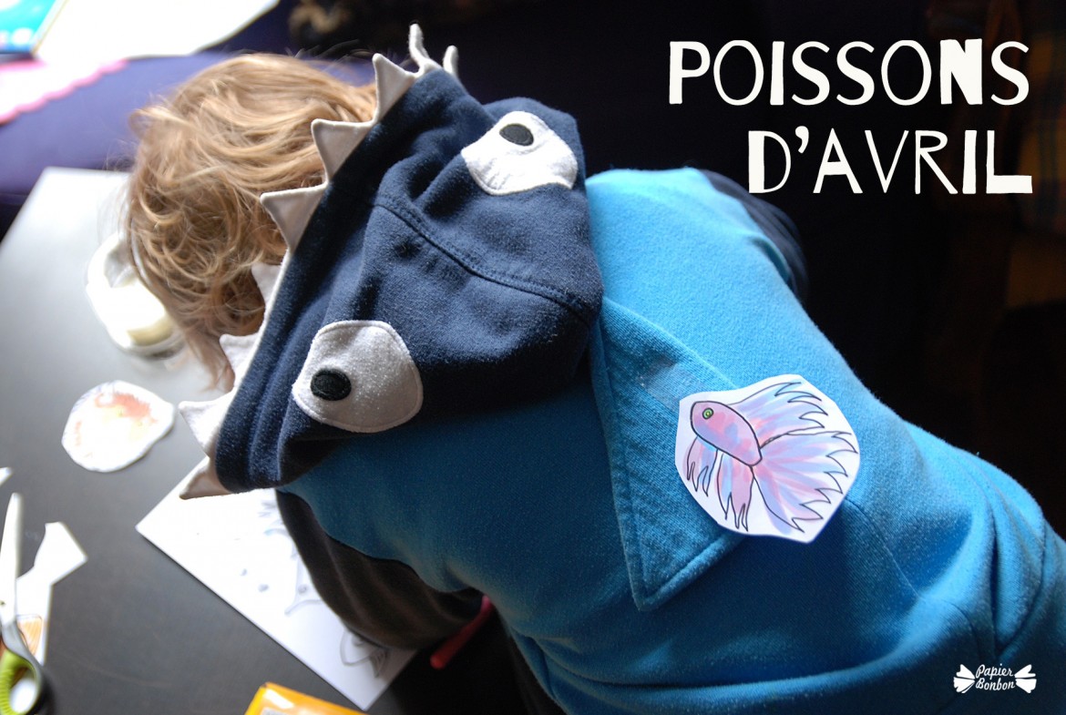 Printable et coloriage découpage de poissons d'Avril à accrocher dans les dos