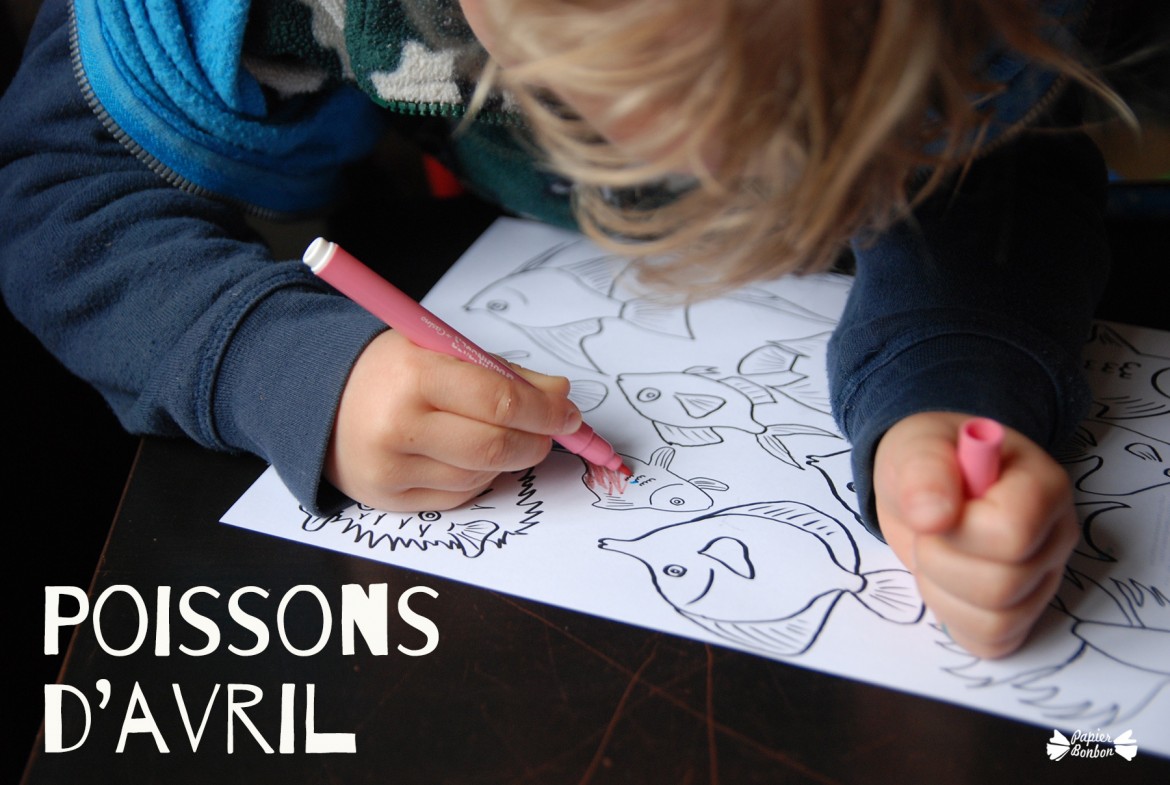 Printable et coloriage découpage de poissons d'Avril à accrocher dans les dos