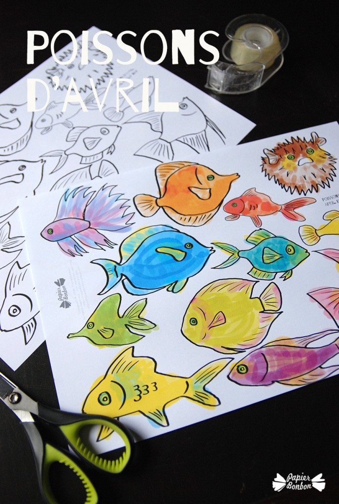 Printable et coloriage découpage de poissons d'Avril à accrocher dans les dos