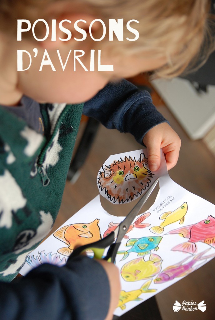 Printable et coloriage découpage de poissons d'Avril à accrocher dans les dos