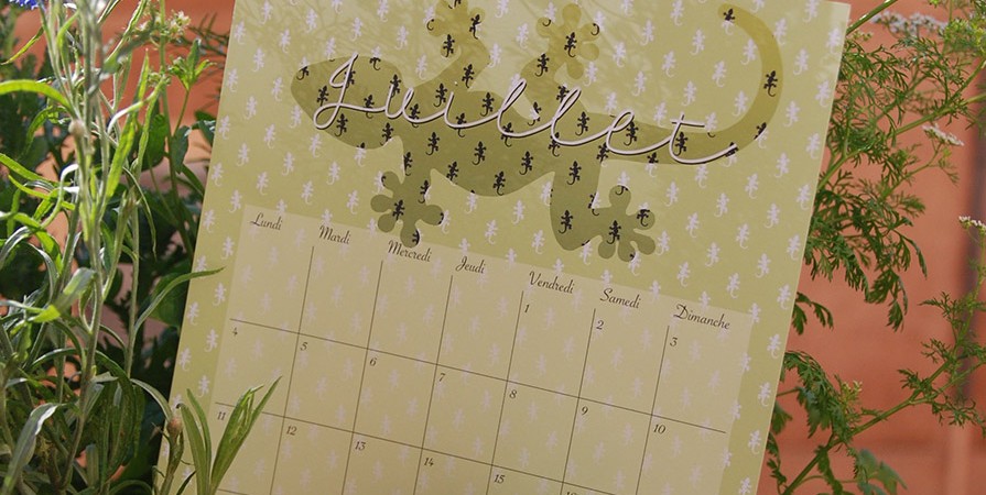 July printable calendar Green Gecko