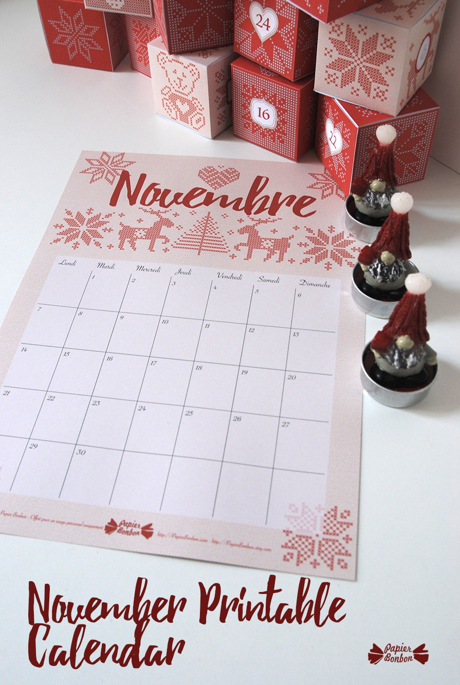 November printable calendar & Advent Calendar Papier Bonbon