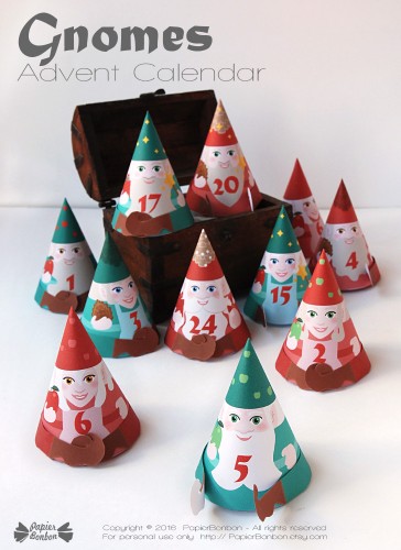 Calendrier de l'Avent printable Les gnomes DIY papier Bonbon