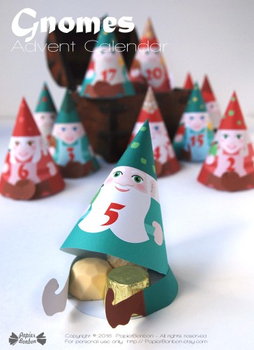 Calendrier de l'Avent printable Les gnomes DIY papier Bonbon