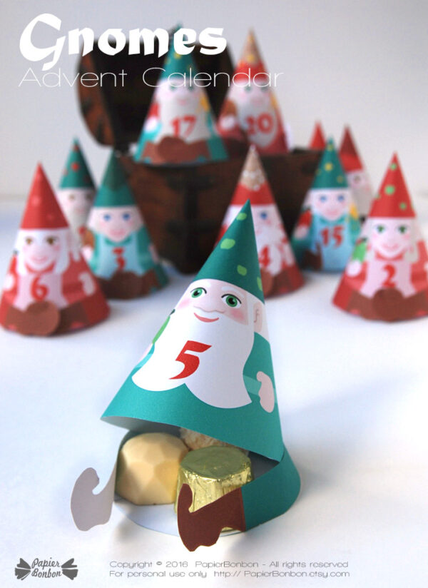 December Calendar & gnomes Advent Papier Bonbon