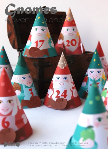 Calendrier de l'Avent printable Les gnomes DIY papier Bonbon