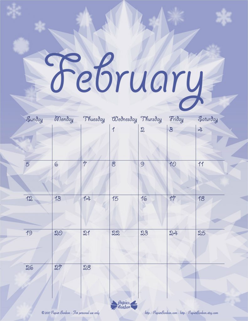 Snowflakes Printable calendar
