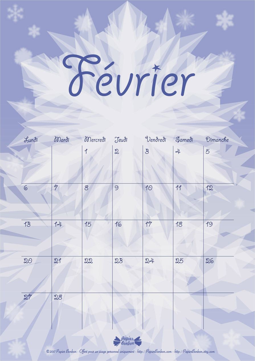 calendrier février 2017 imrpimable