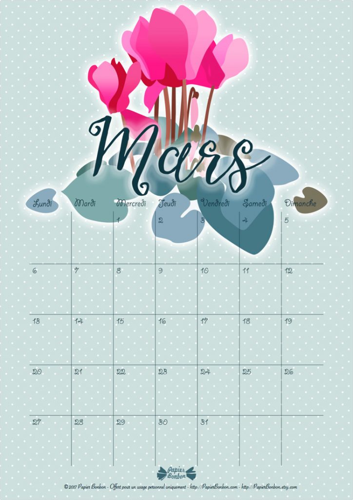 calendrier mars 2017 imprimable