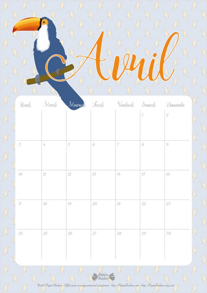 calendrier d'avril 2017 à imprimer - gratuit - Et à découvrir semainier planning