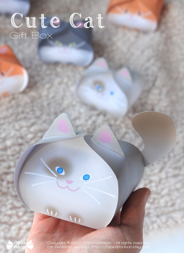 Printable cat gift box - Boîte chat à imprimer
