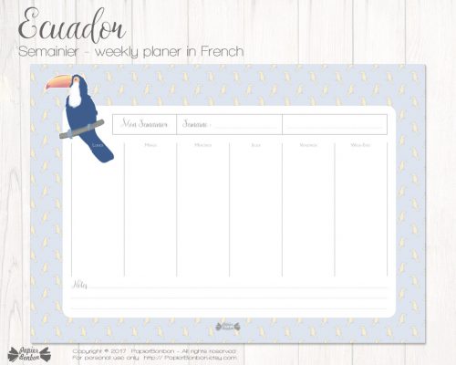 à imprimer semainier planning Toucan