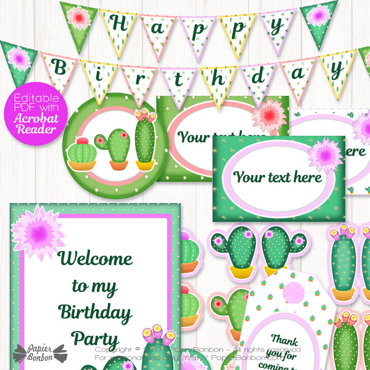 Cactus Banner Cactus Party Decorations Happy Birthday Banner