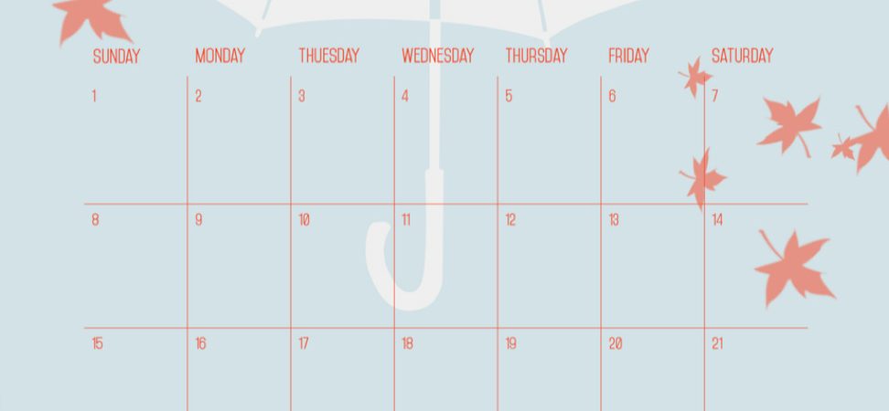 Octobre rain October printable calendar