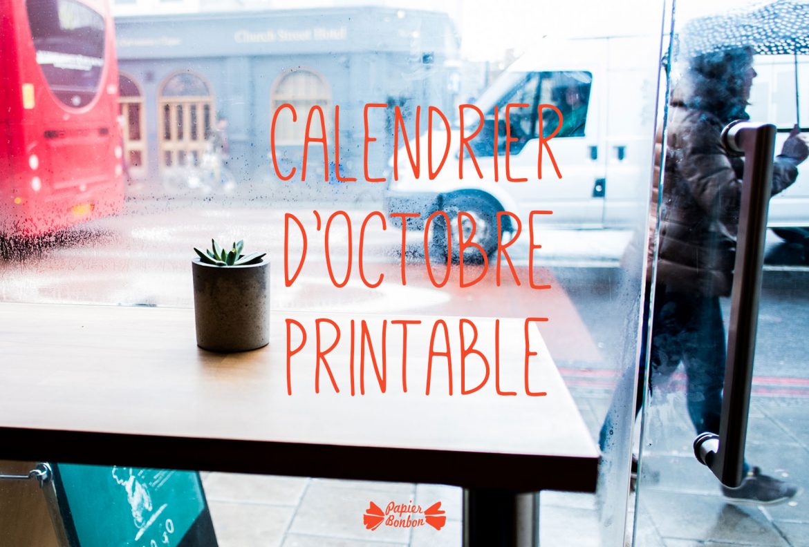 calendrier octobre 2017 Feuille et Parapluie