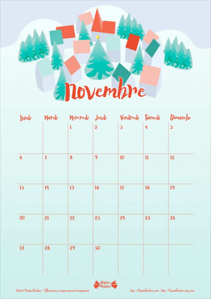 Printable calendrier de novembre 2017