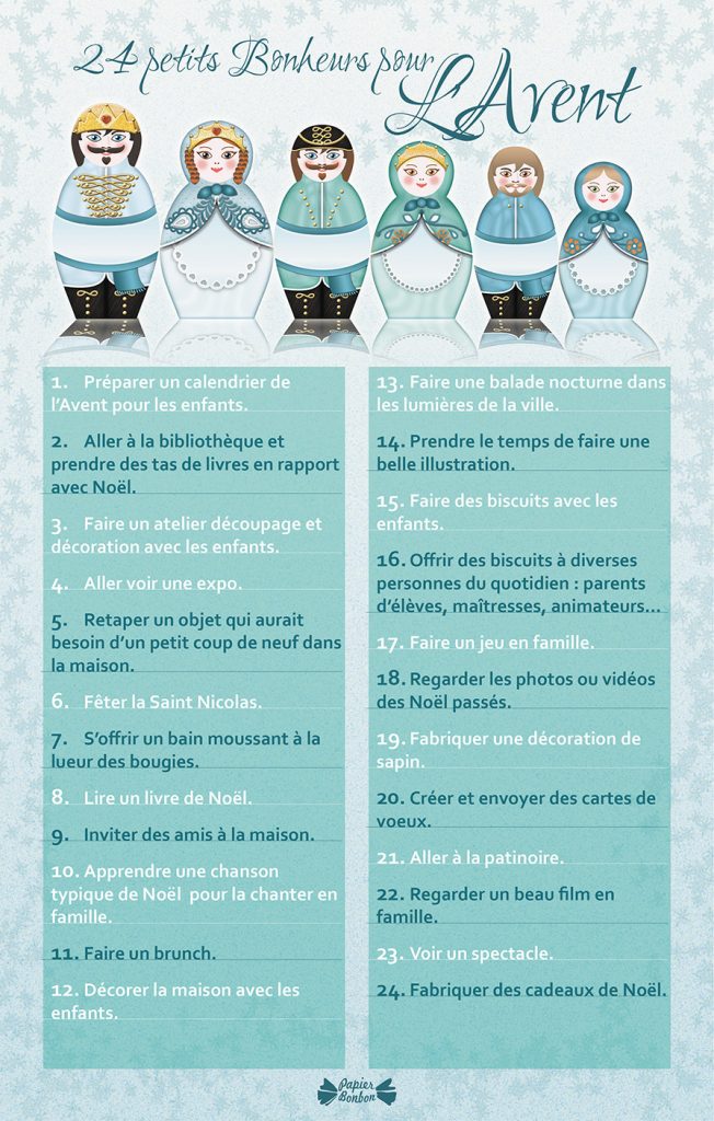 Liste de 24 petits bonheurs à faire pour Décembre et pour l'Avent