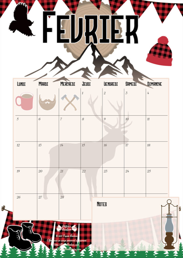 calendrier Fevrier theme Bûcheron