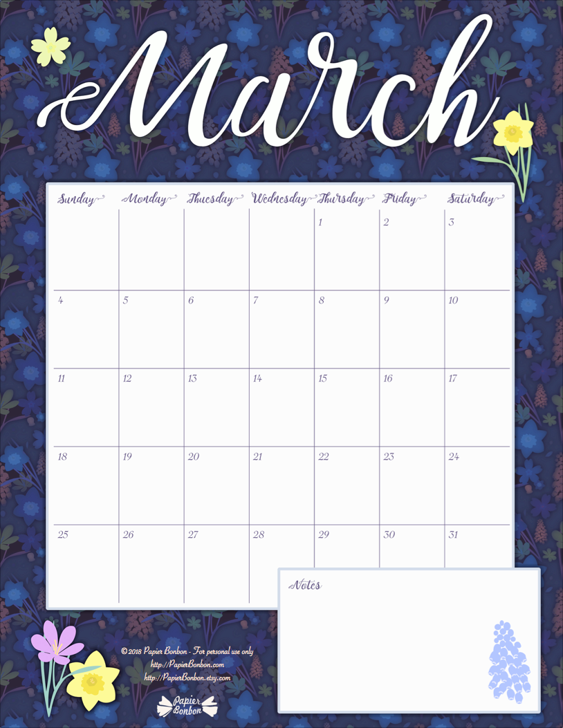 Printable March Calendar Page