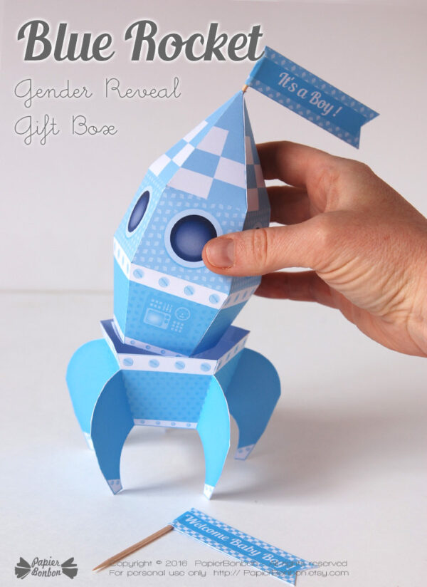 Fusée bleue papertoy / blue rocket gift box